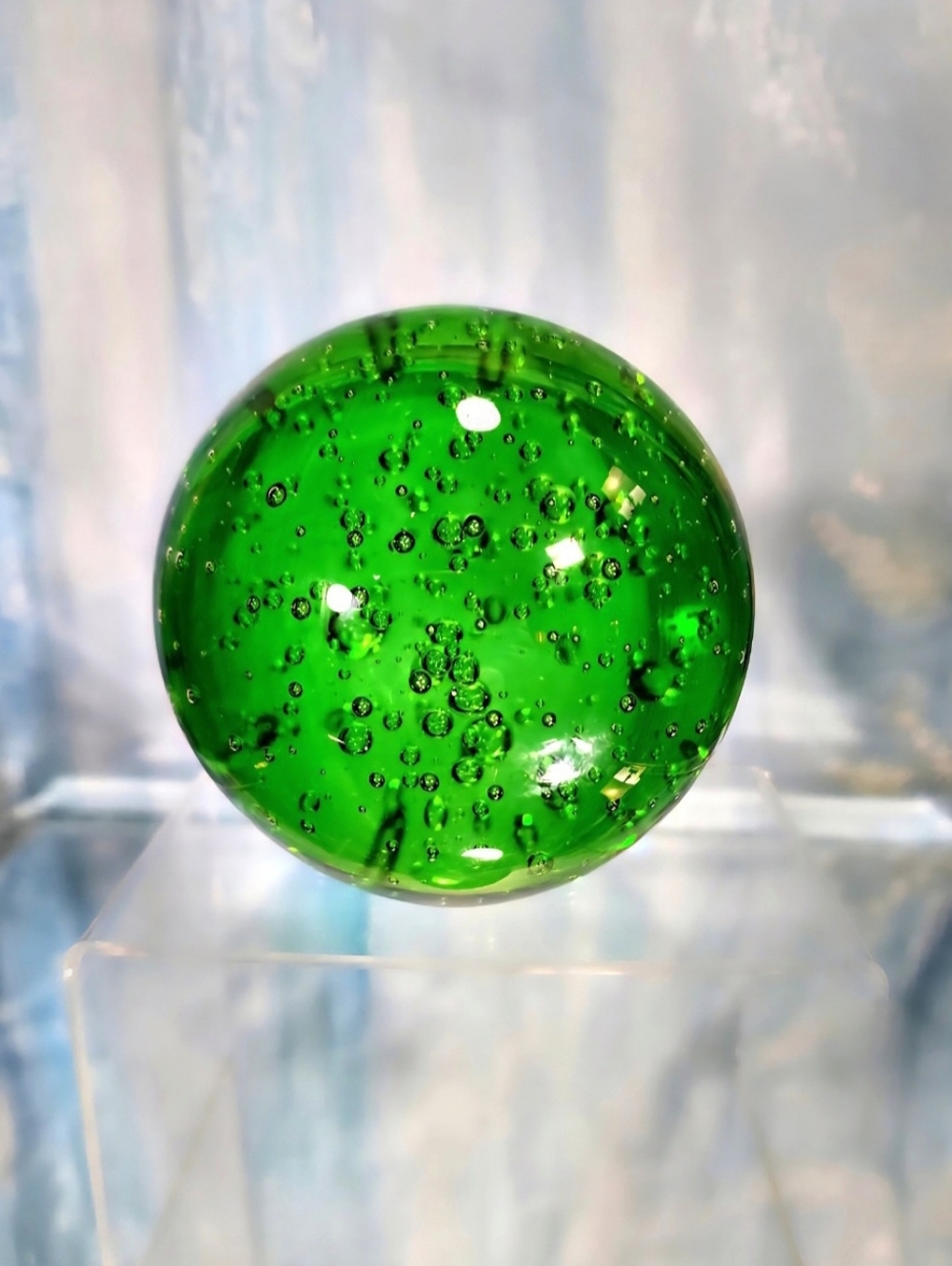 Mid-Century Emerald Green Godinger Silver Art Company Bullicante Blown Glass Orb